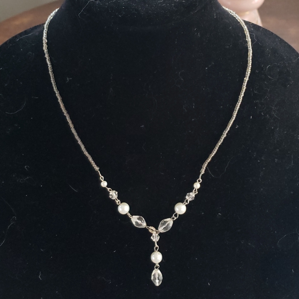 Beaded Pearl and Crystal Beaded Necklace